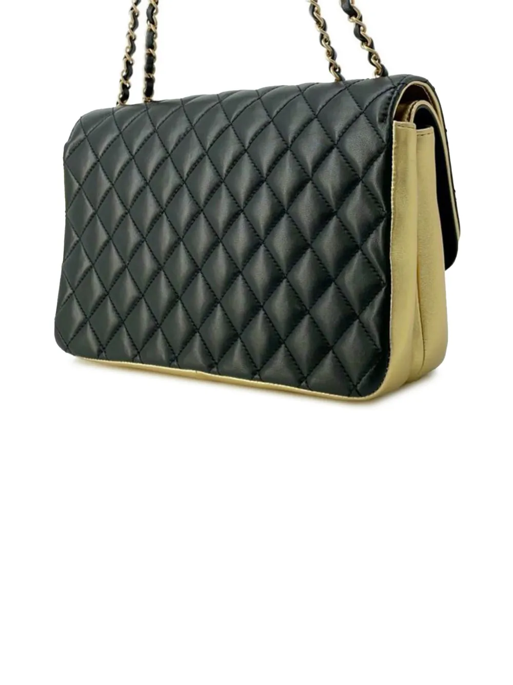 Pre-owned Chanel 2019 Medium Quilted Metallic Lambskin Cc Chic Double Flap Shoulder Bag In Black