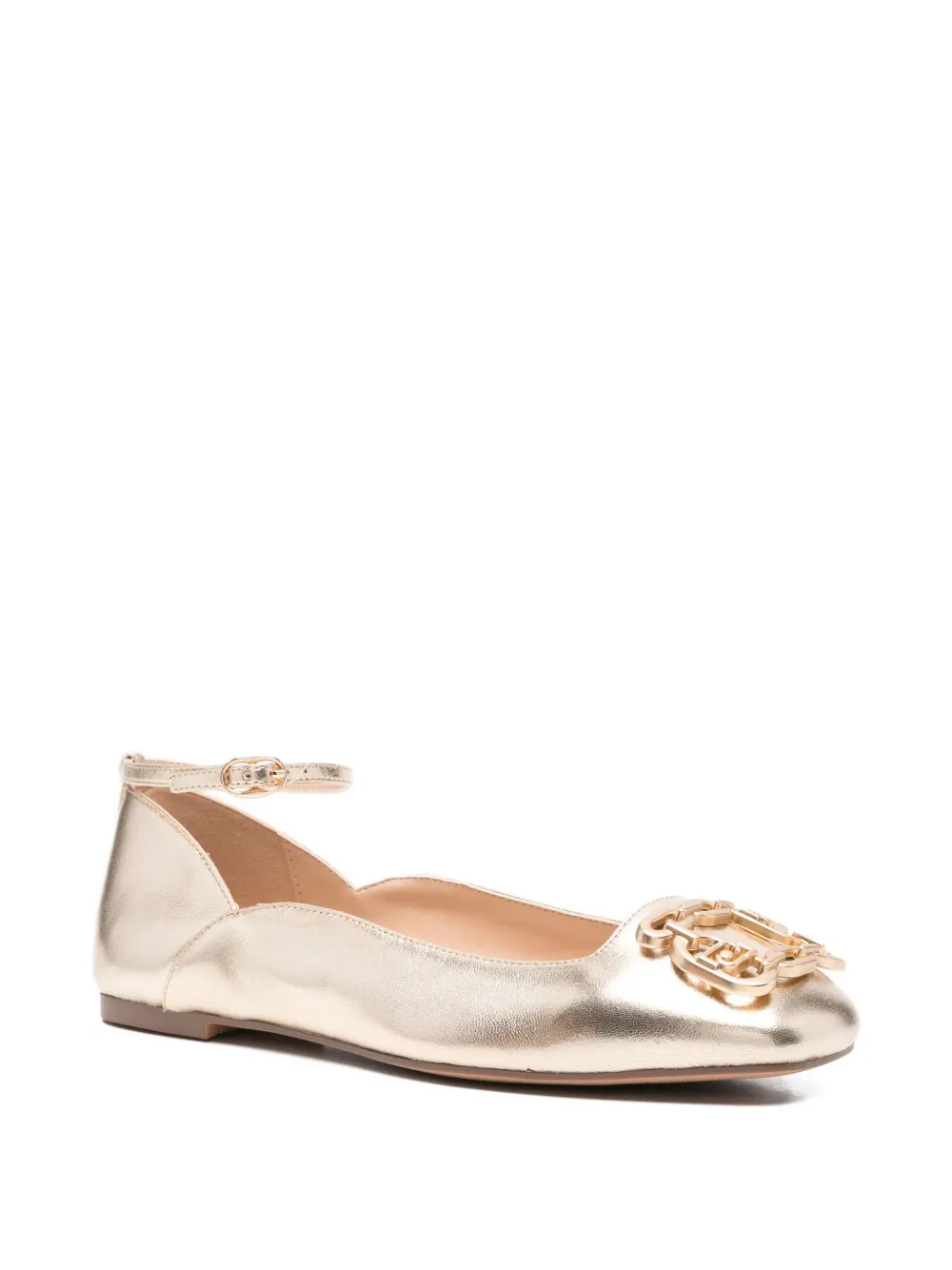 Liu •jo Chain-embellished Ankle-strap Ballet Flats In Gold