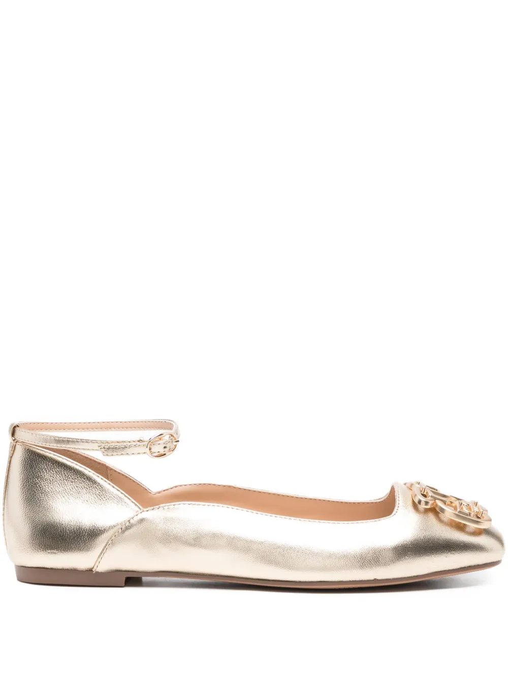 LIU JO chain-embellished ankle-strap ballet flats Gold