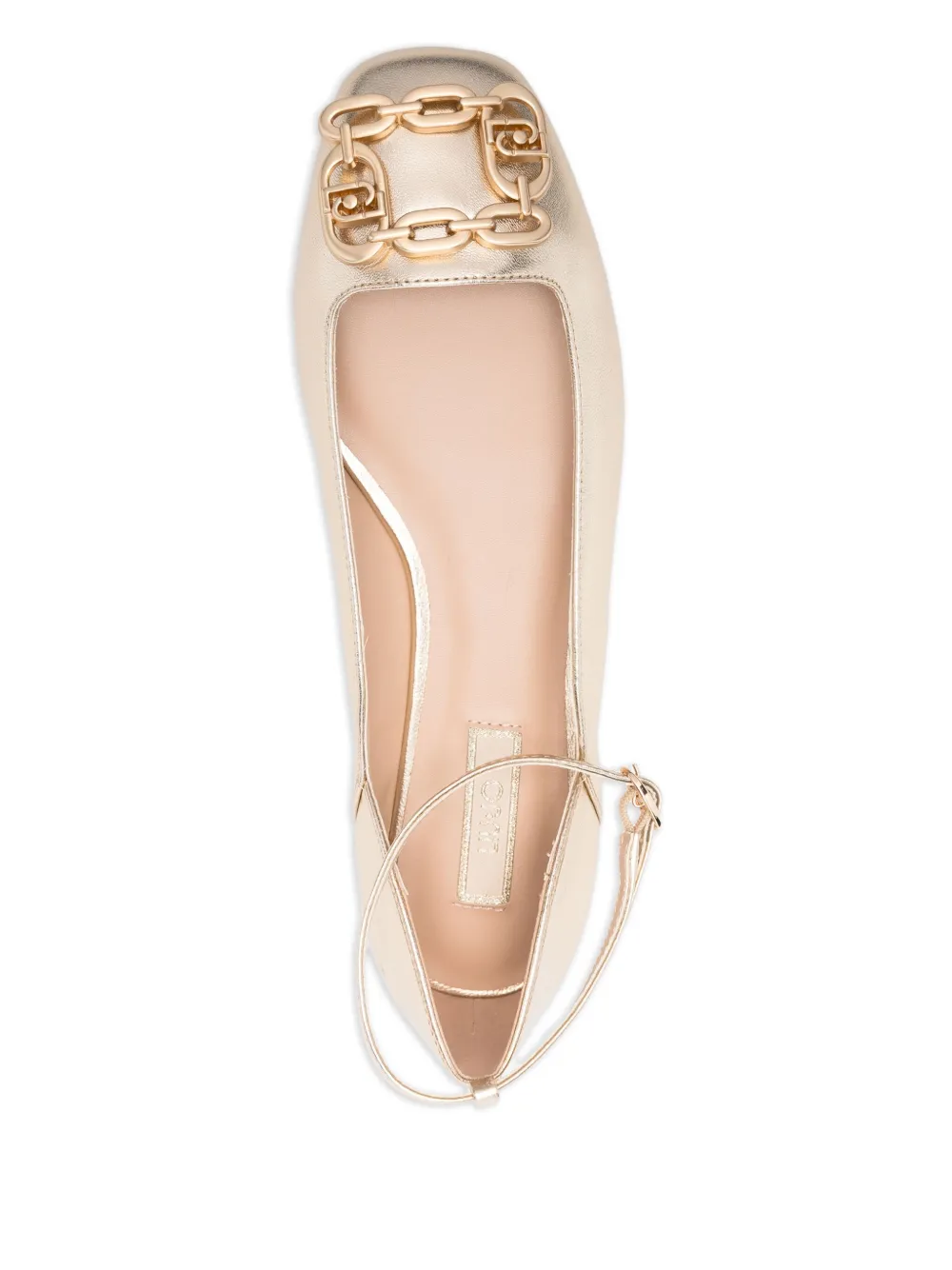 Liu •jo Chain-embellished Ankle-strap Ballet Flats In Gold