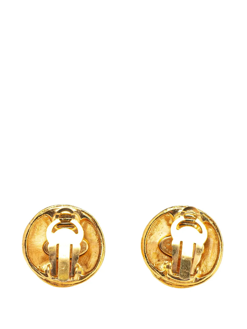 CHANEL Pre-Owned 1994 CC Gold Plated Round Clip On Earrings costume earrings | Image 2
