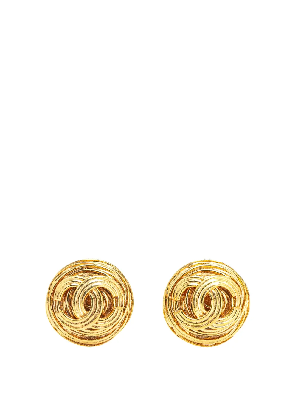 CHANEL Pre-Owned 1994 CC Gold Plated Round Clip On Earrings costume earrings | Gold | Image 1