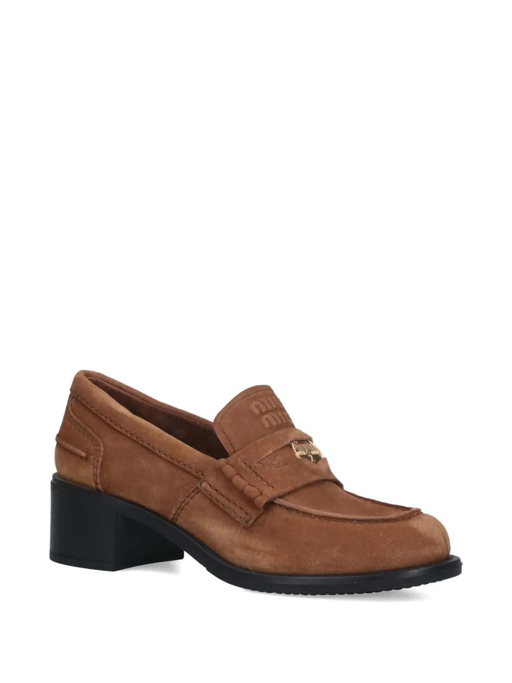 Miu Miu 55mm Block-heel Penny Loafers In Brown