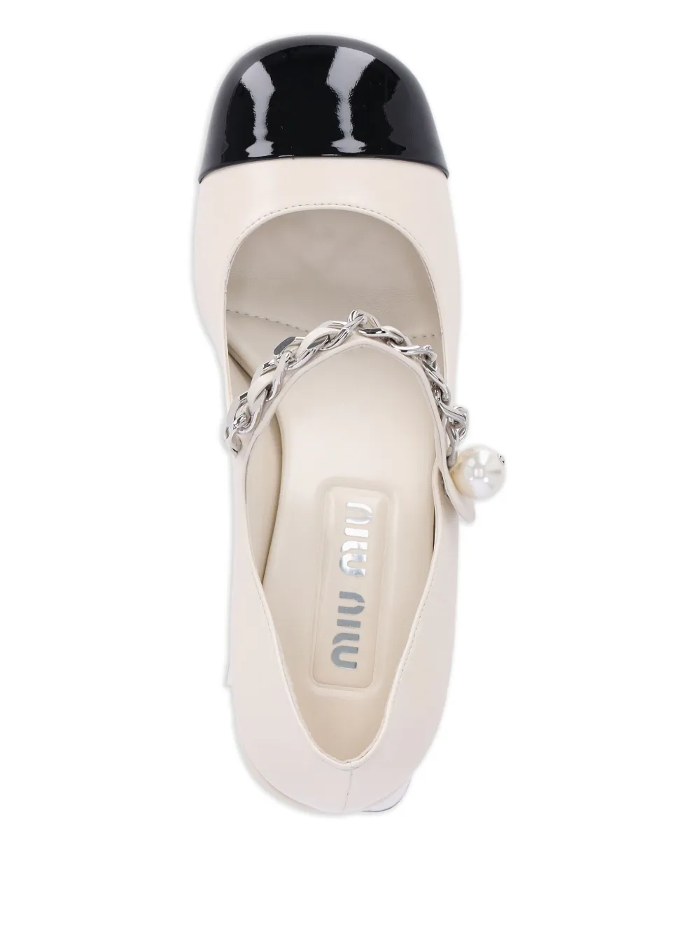 Miu 120mm pumps met ketting en bewerkte neus Beige