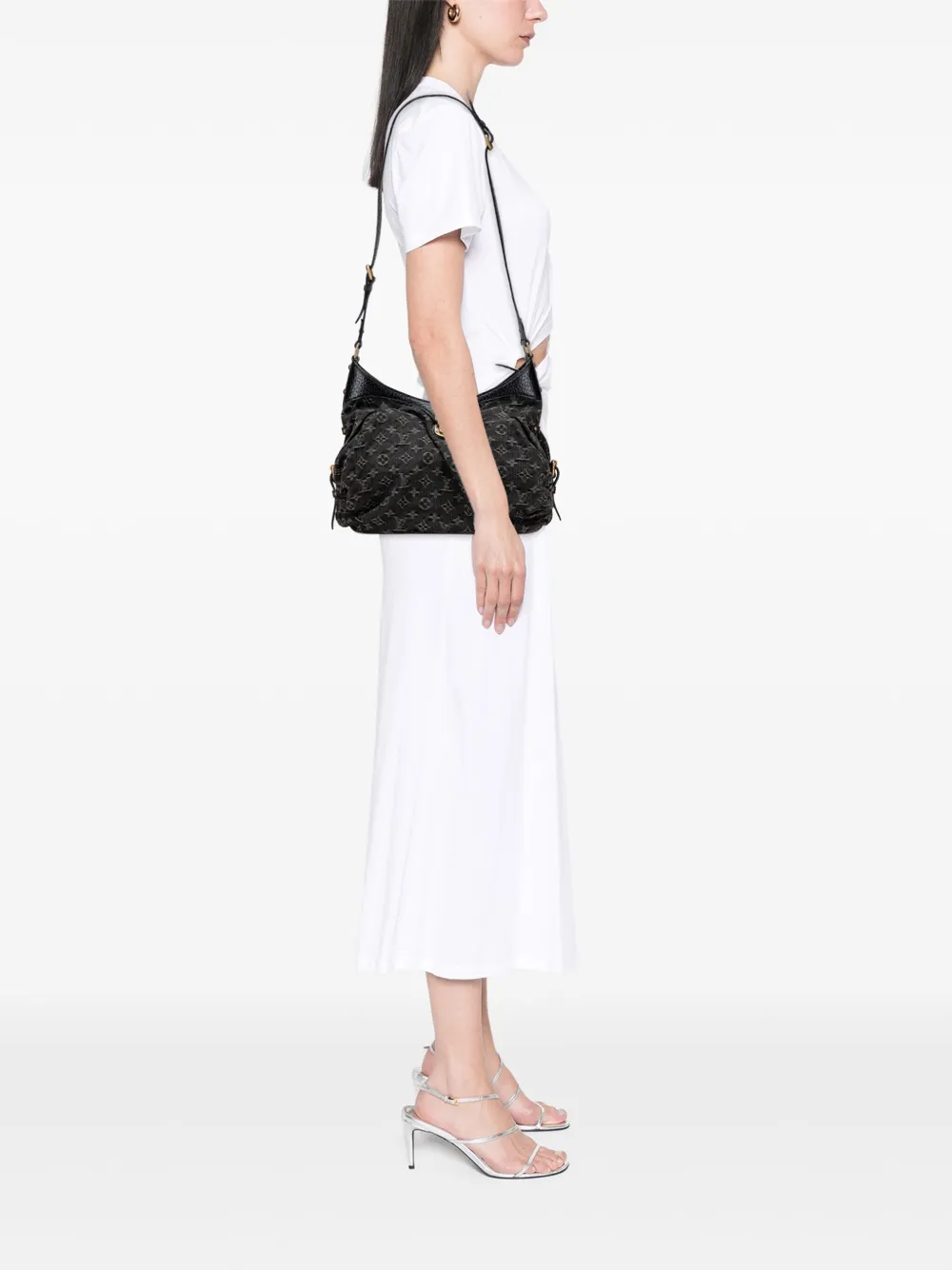 Pre-owned Louis Vuitton 2008 Monogram Denim Mahina Xs Crossbody Bag In Black