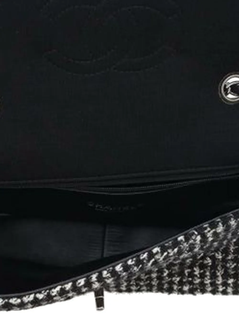 Pre-owned Chanel 2014-2015 Medium Quilted Jersey And Tweed Chain Flap Shoulder Bag In Black