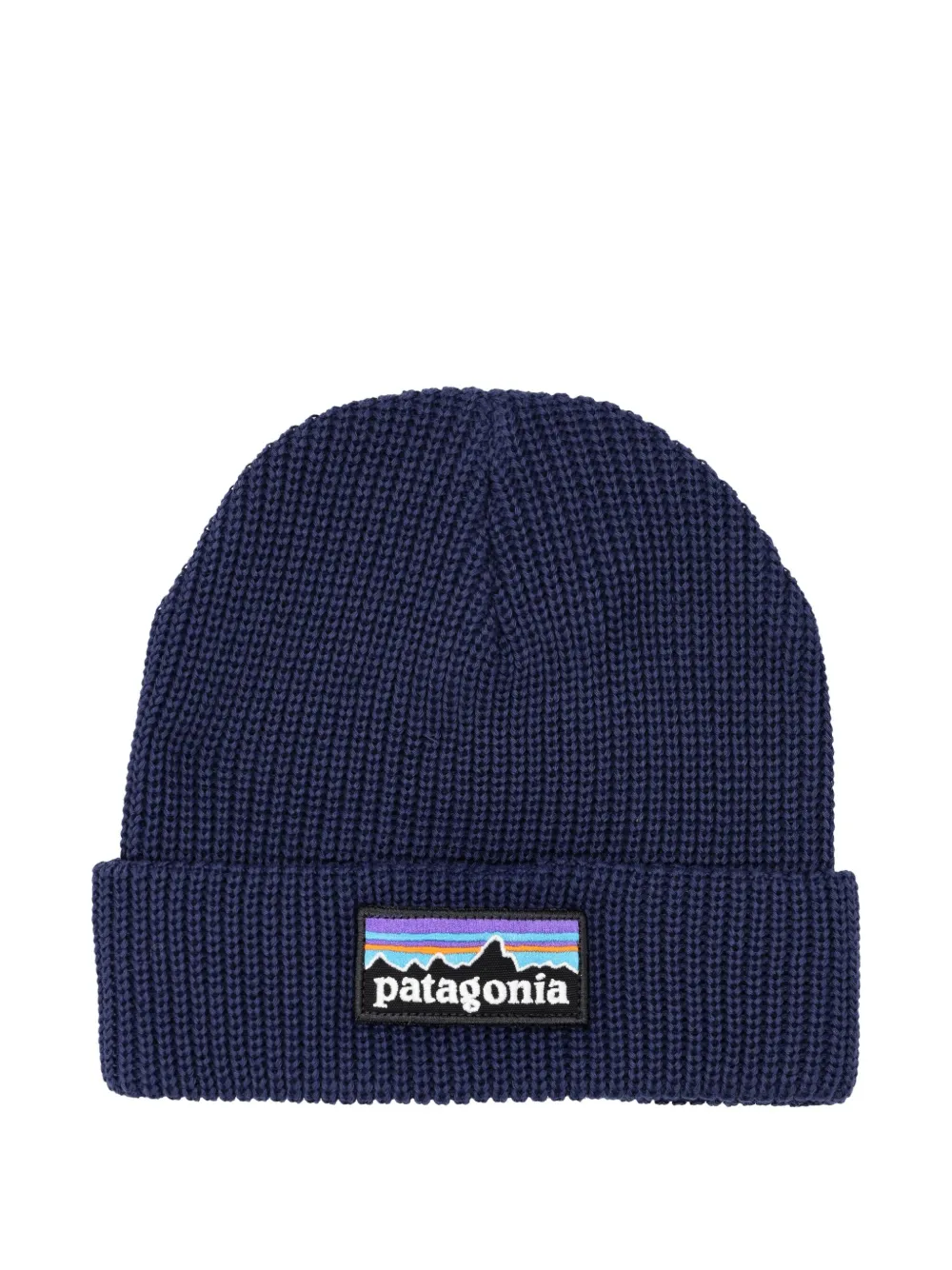 Patagonia P-6 Logo: New Navy Embroidered Logo Patch Ribbed Knit Beanie Hat In Blue