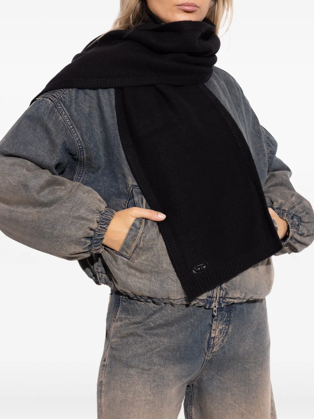 Diesel Wollen sjaal met logoplakkaat Zwart