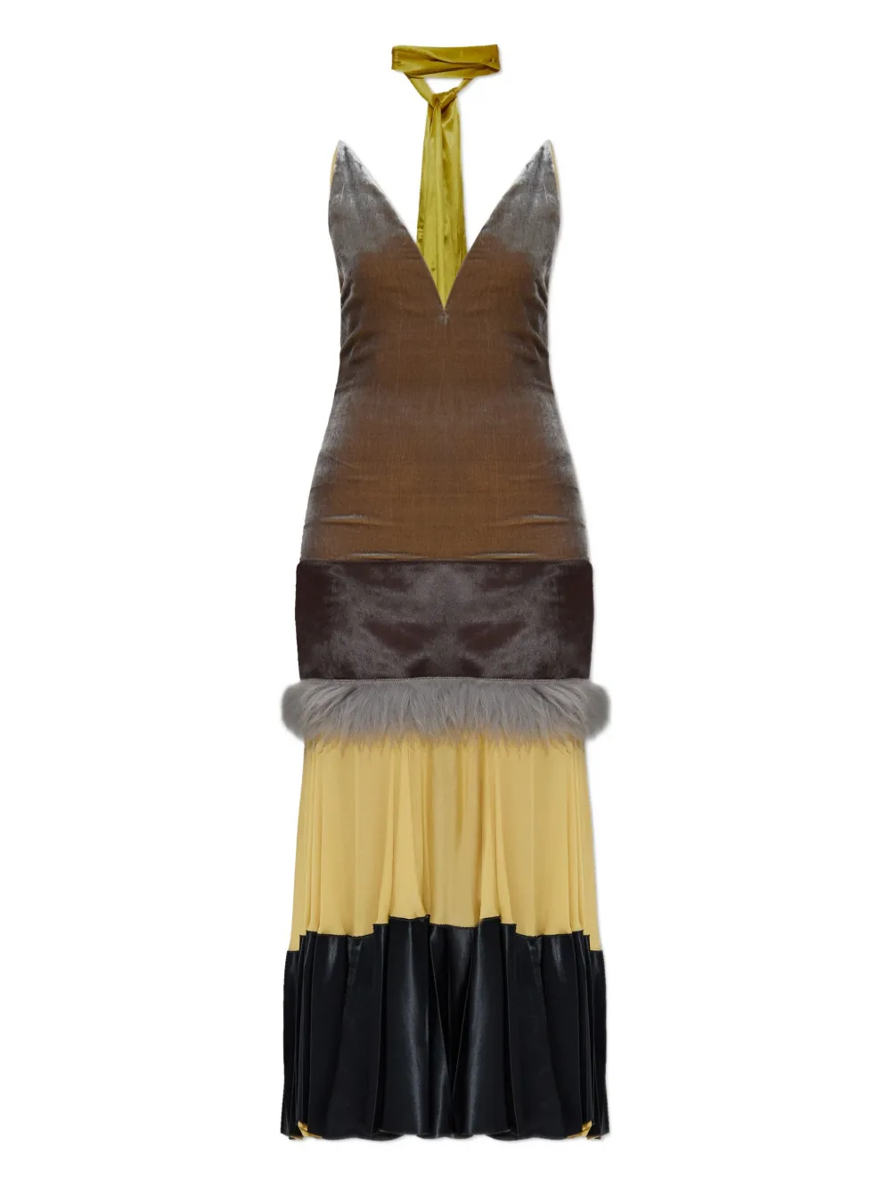 Marni velvet-paneled fur-trimmed dress | Brown | Image 1