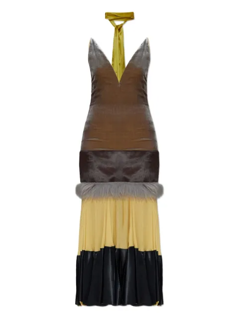 Marni velvet-paneled fur-trimmed dress