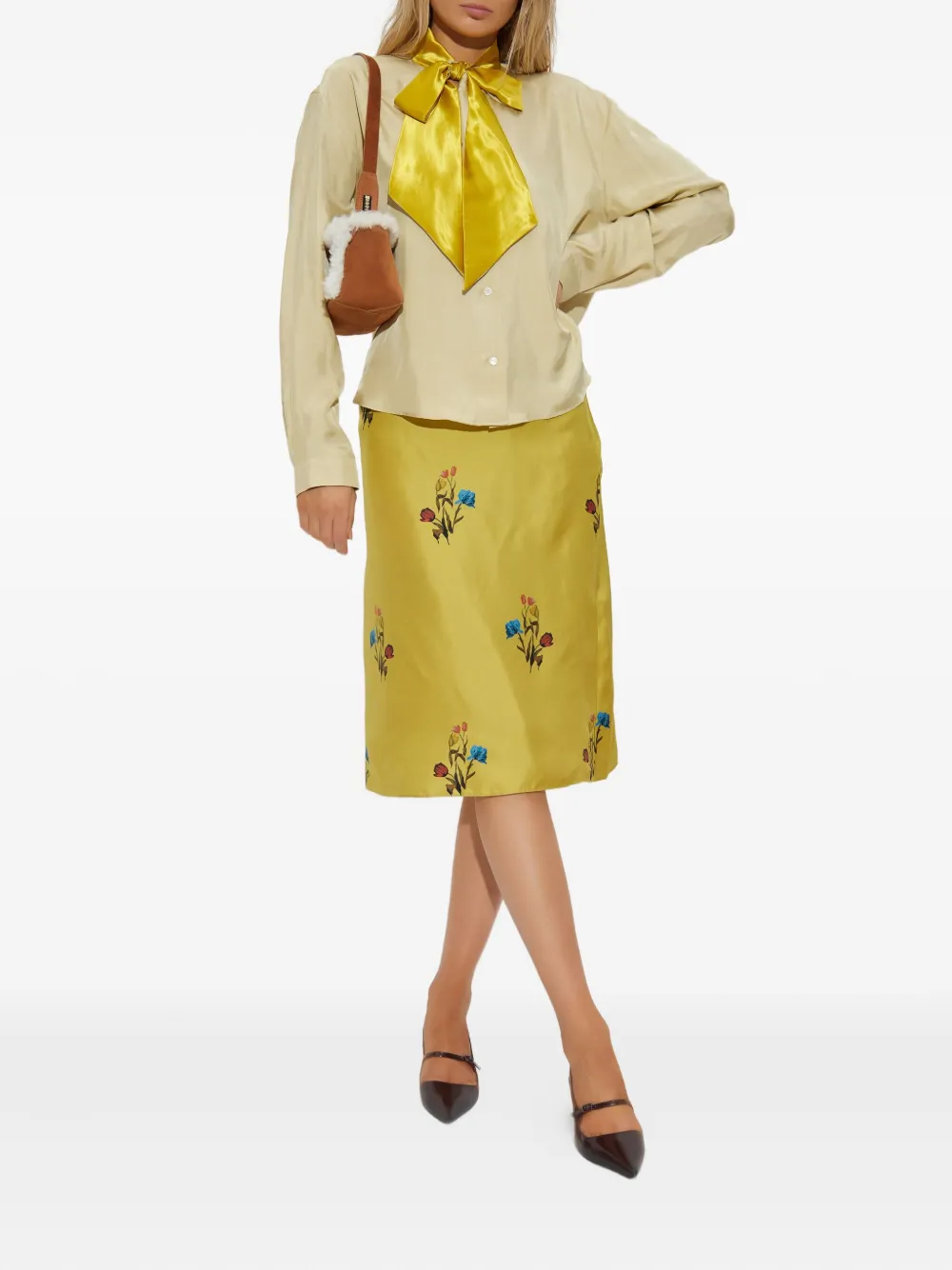 Marni satin-bow blouse - Geel