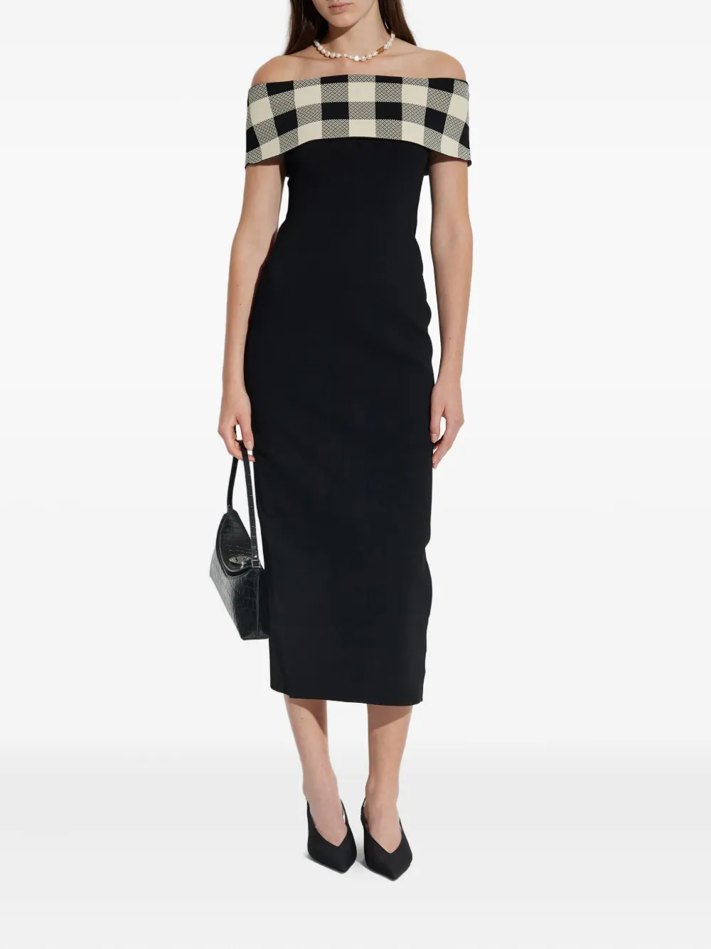 Posse off-shoulder checked dress - Zwart