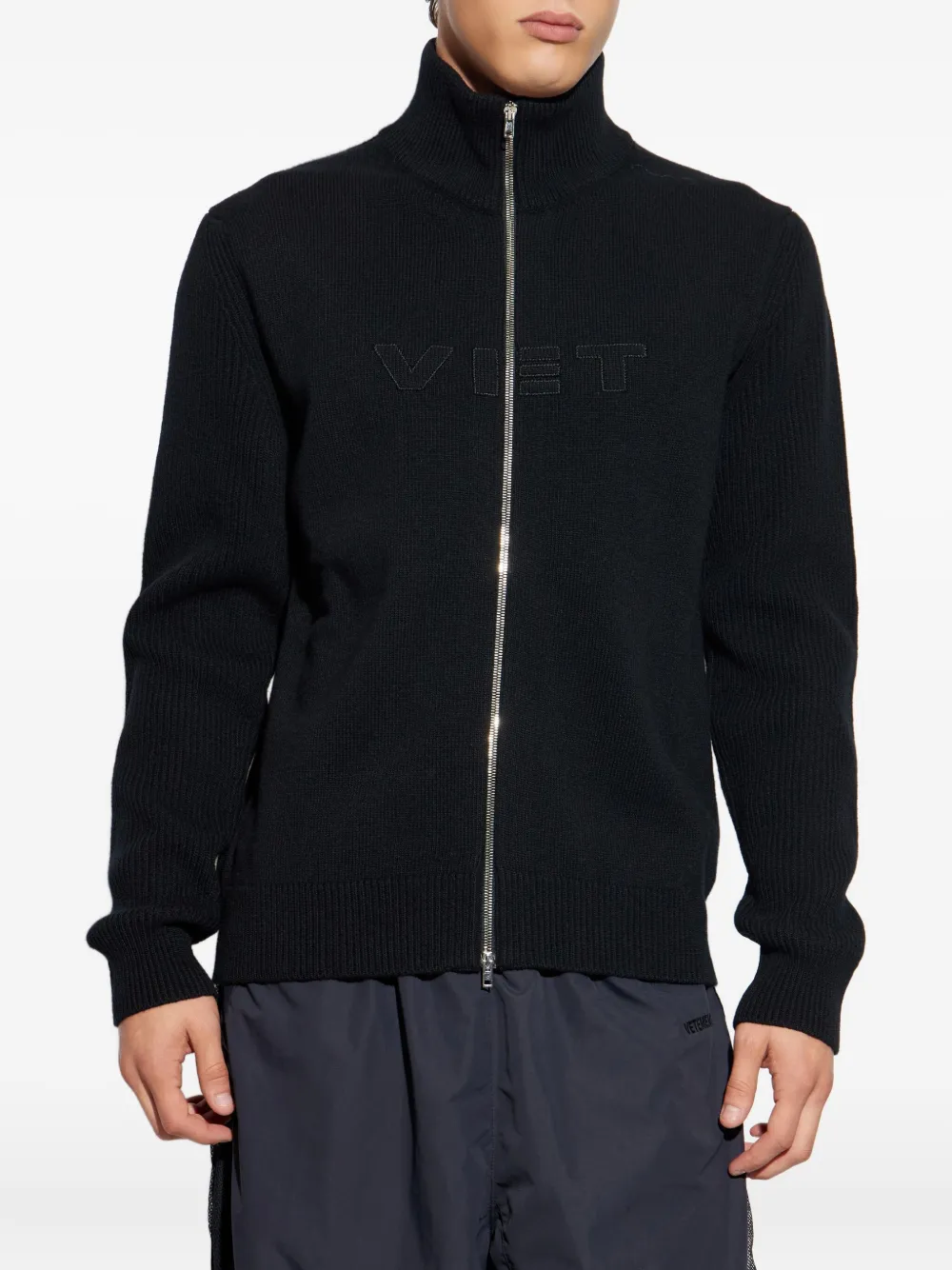 VETEMENTS Geribbeld vest met rits Zwart