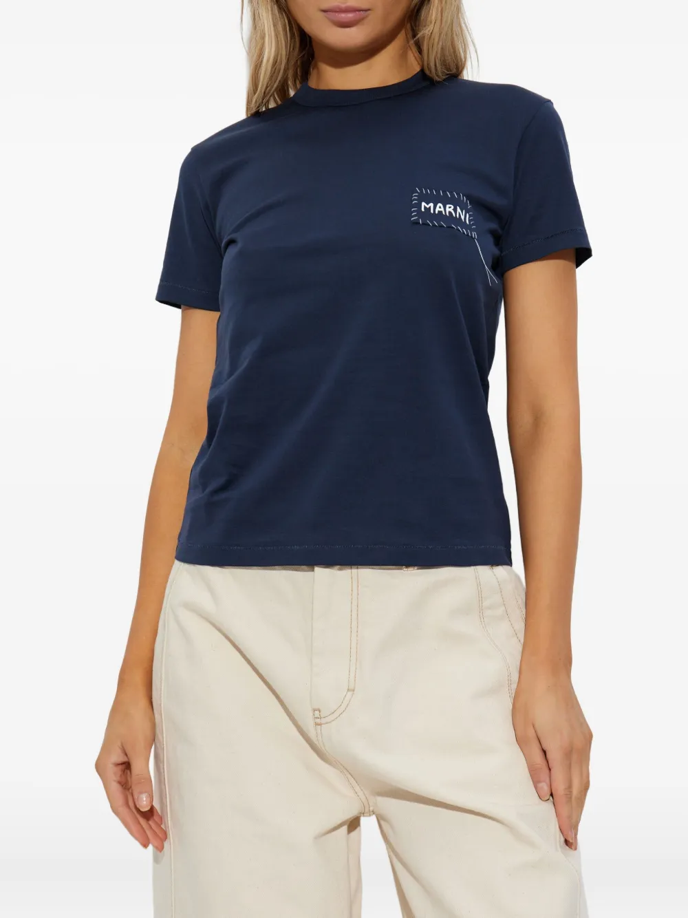 Marni Embroidered-patch T-shirt In Blue