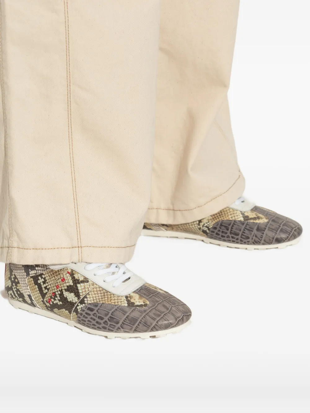 Marni Crocodile-effect Sneakers In Multi