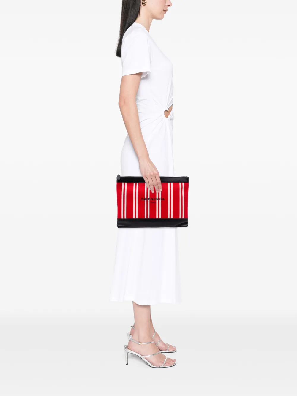 Pre-owned Balenciaga 2017 M Canvas Navy Clip Clutch Bag In Red