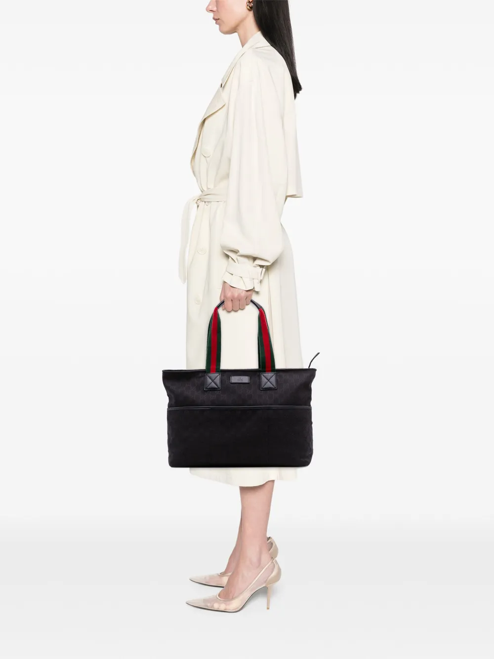 Pre-owned Gucci 2016-2025 Gg Canvas Web Tote Bag In Black