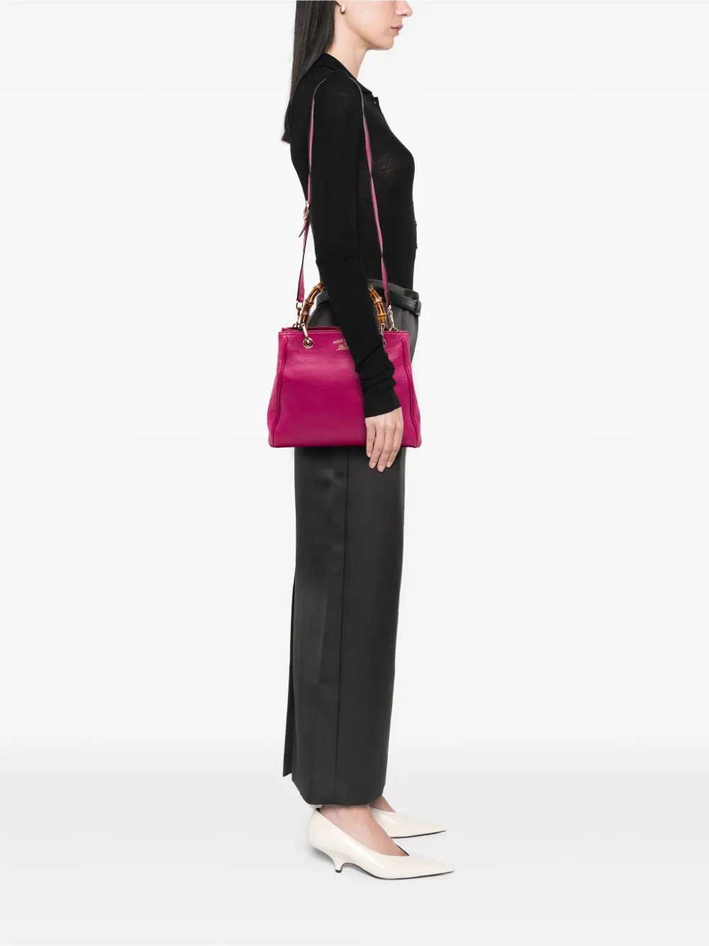 Pre-owned Gucci 2016-2025 Small Calfskin Bamboo Shopper Satchel In Pink