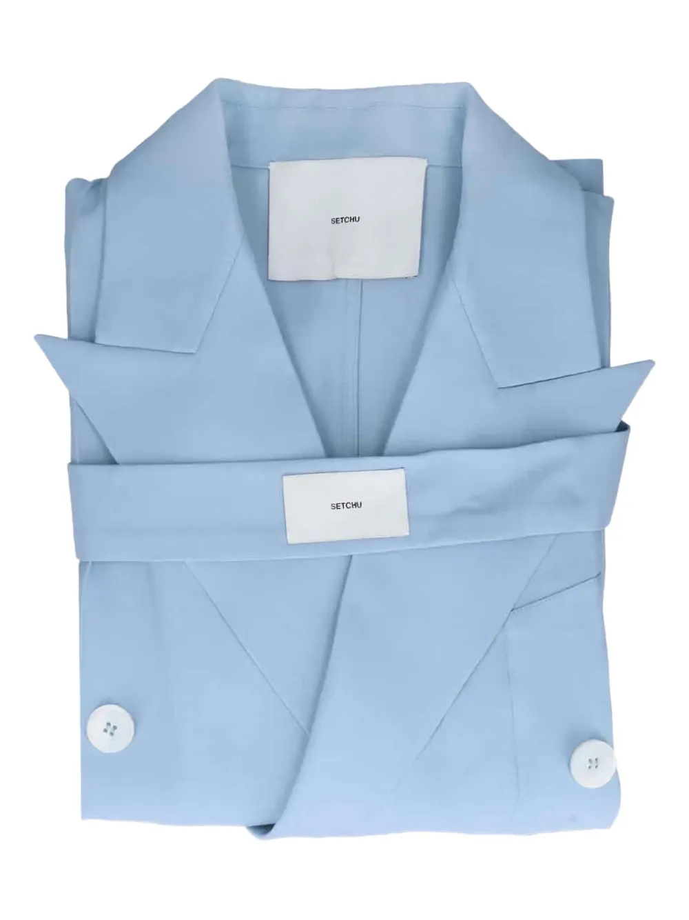 Setchu Double-breasted Belted Blazer In Blue
