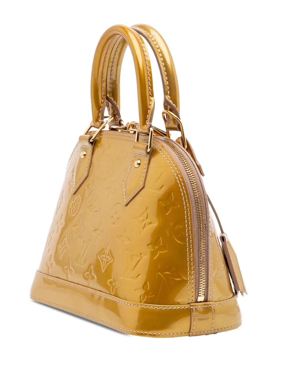 Pre-owned Louis Vuitton 2012 Monogram Vernis Alma Bb Satchel In Gold