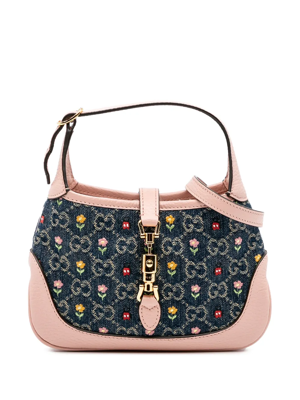 Gucci Pre-Owned 2016-2025 リミテッドエディション ミニ GG エンブロイダリー デニム フローラル Gucci Pre-Owned 2016-2025 リミテッドエディション ミニ GG エンブロイダリー デニム フローラル
