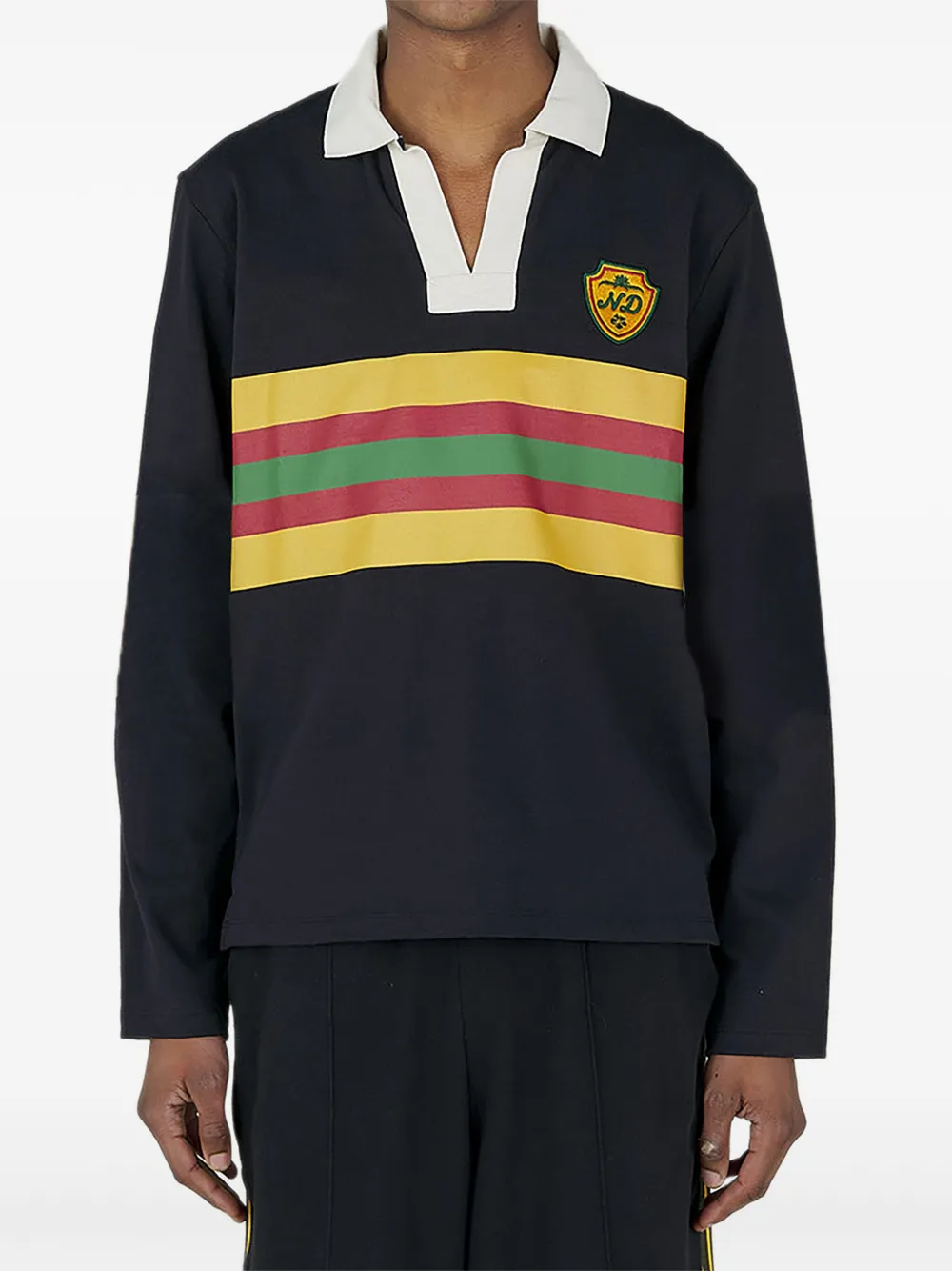 Nicholas Daley striped logo-patch polo shirt | Black | Image 1