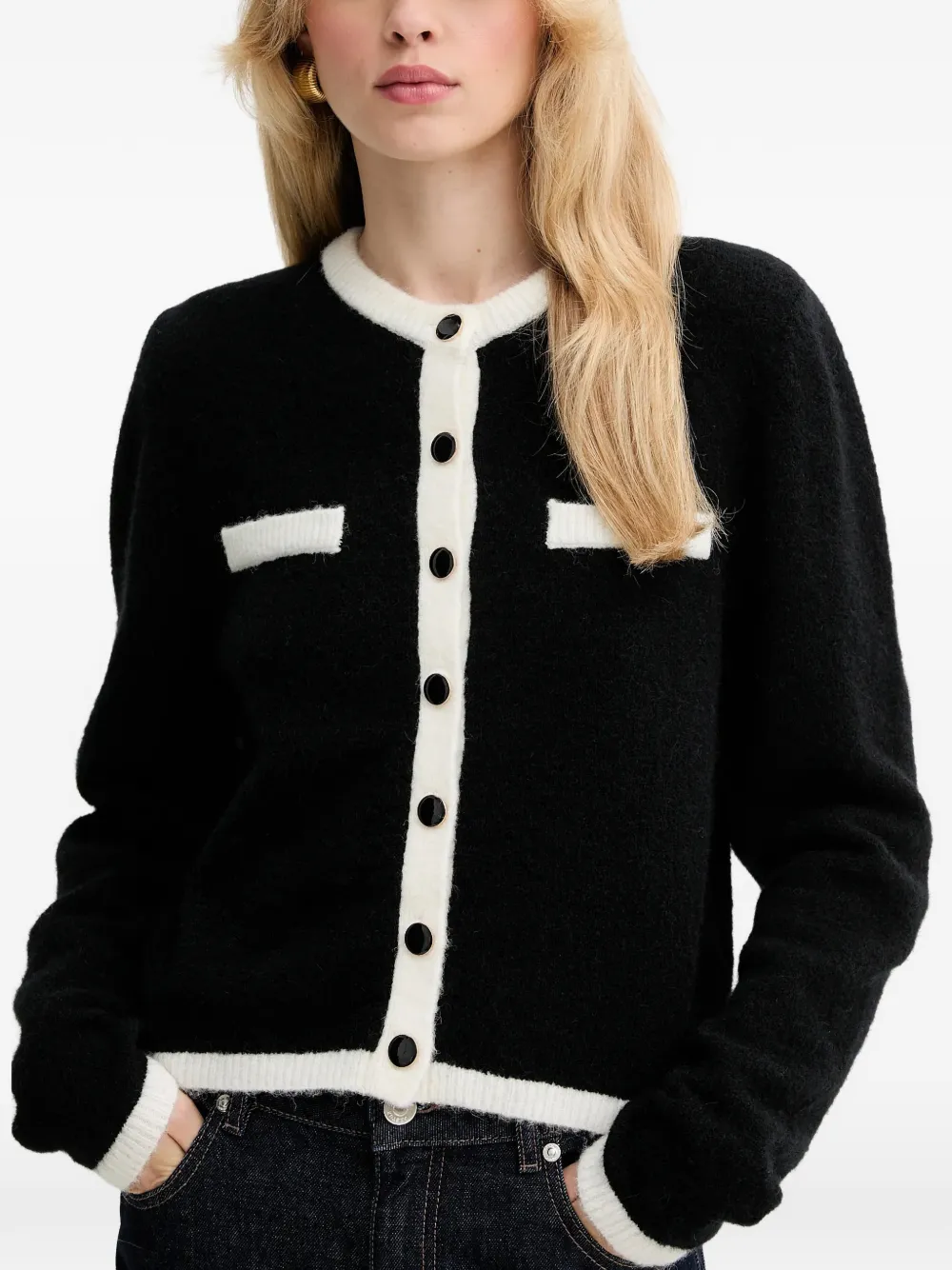 Gestuz Button-up vest met borstzak Zwart