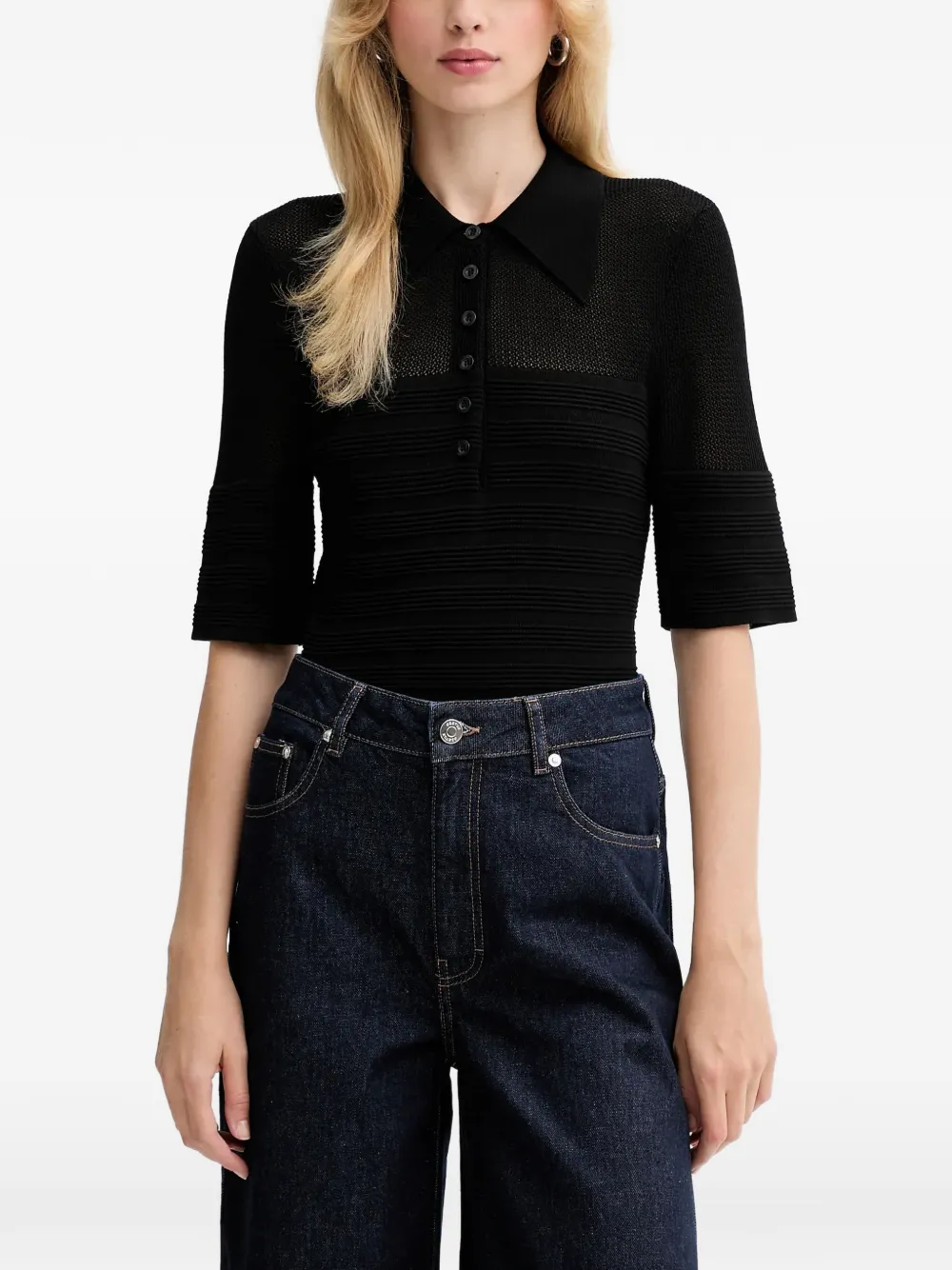 Gestuz half-button polo top - Schwarz