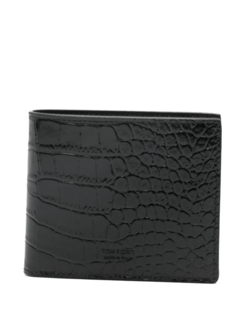 Tom Ford Crocodile Print Leather Bi-fold Wallet In Black