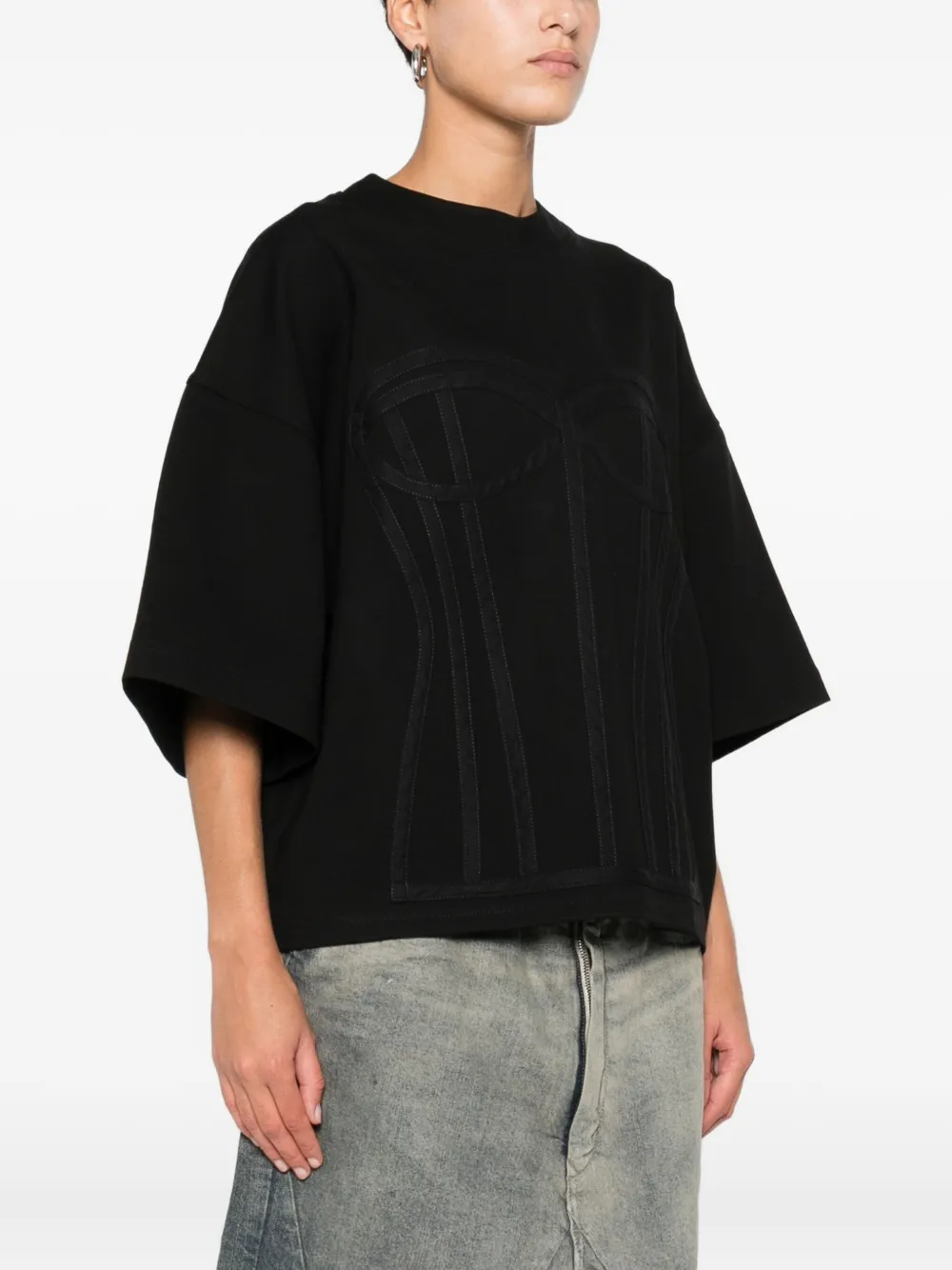 Hamza Corset-detail Boxy Top In Black