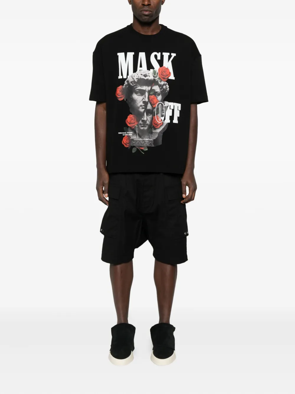 HAMZA sculpture rose-print T-shirt - Zwart