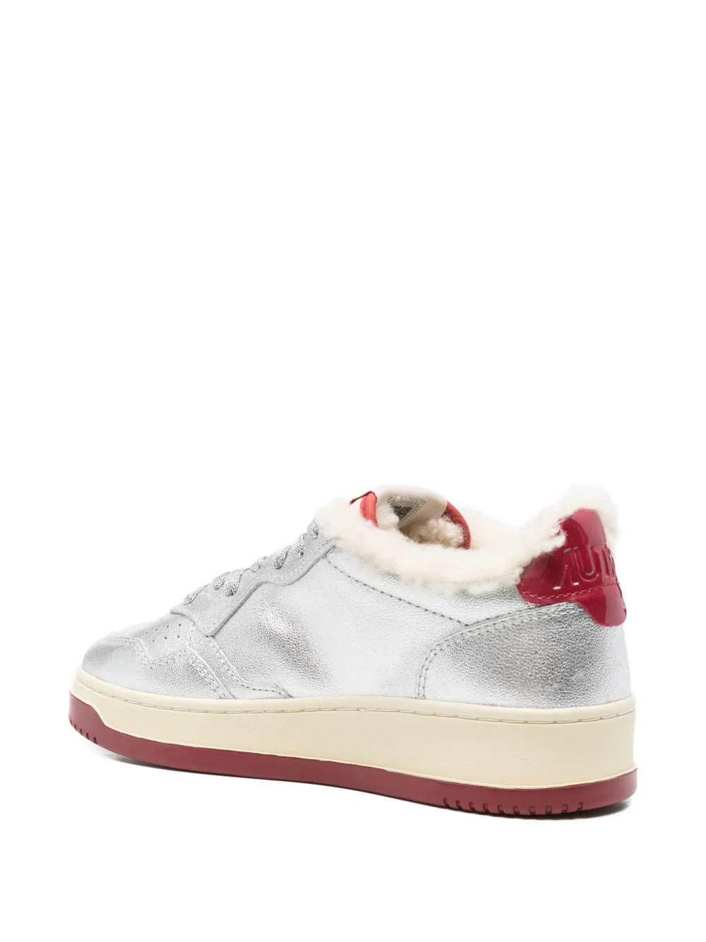 Autry Metallic Leather Shearling Trainers In Silver