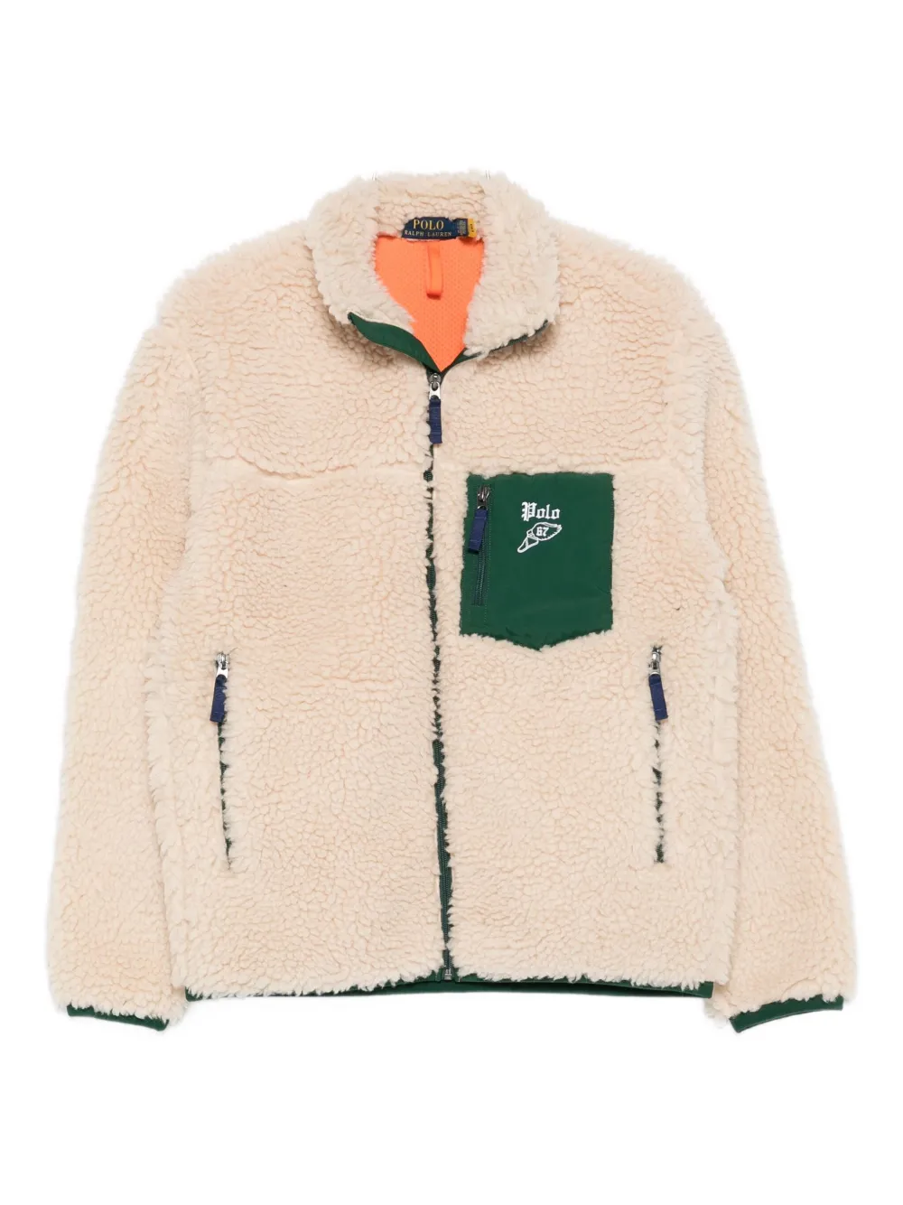 Polo Ralph Lauren Zip-up Fleece Jacket With Pockets In Neutral
