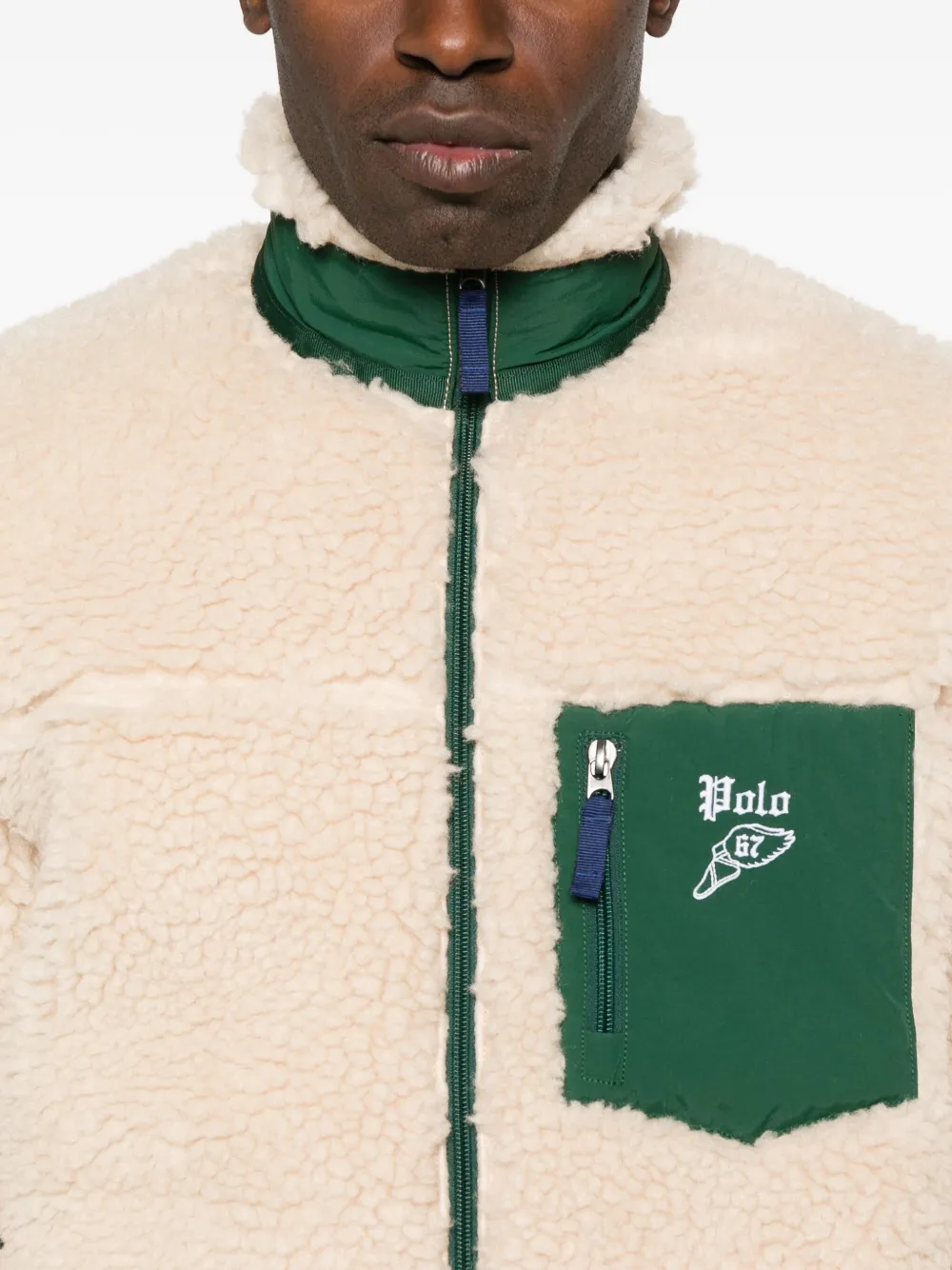 Polo Ralph Lauren Zip-up Fleece Jacket With Pockets In Neutral
