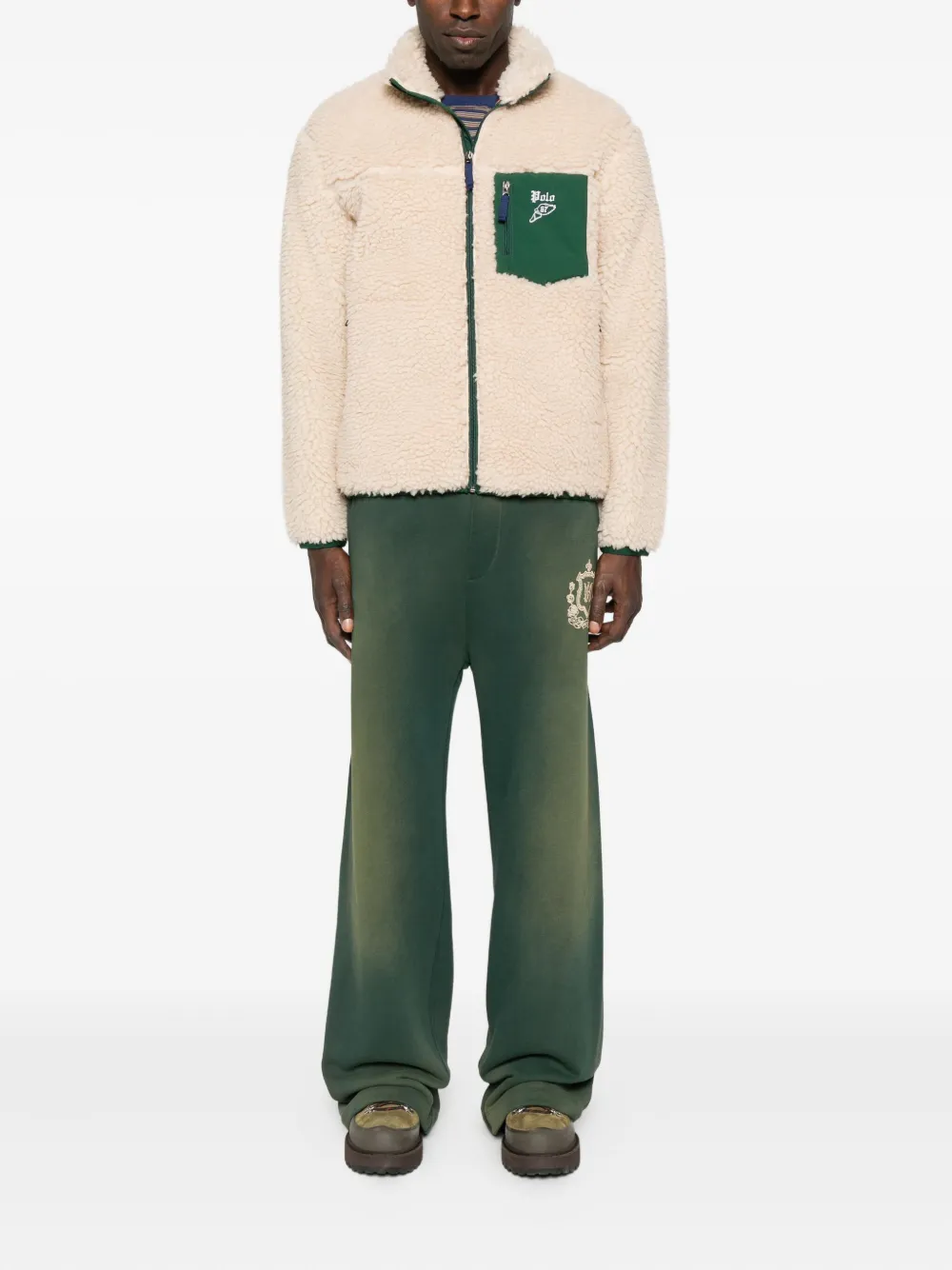 Polo Ralph Lauren Zip-up Fleece Jacket With Pockets In Neutral