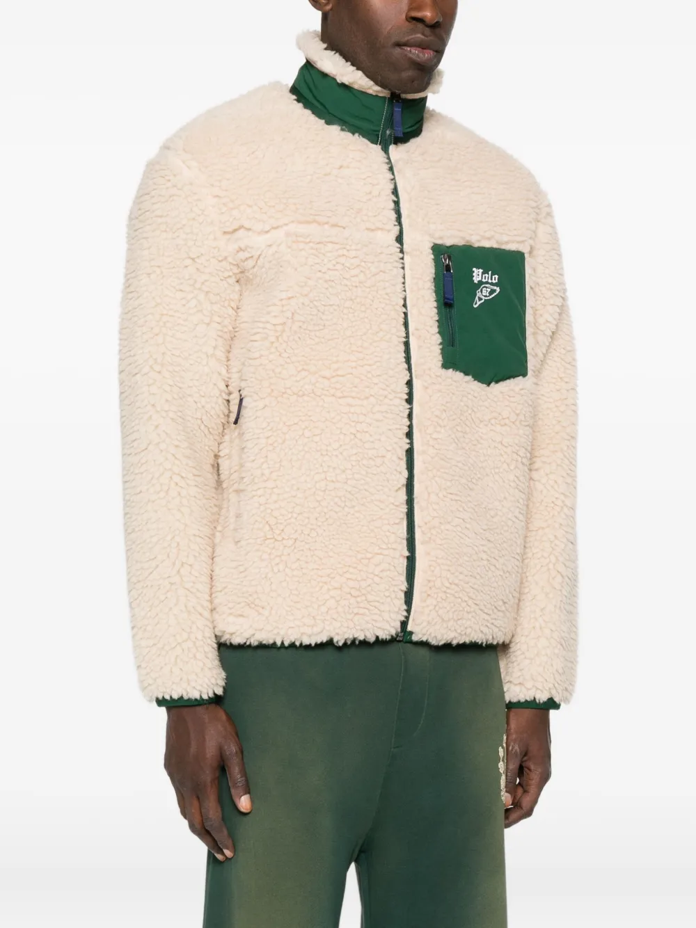 Polo Ralph Lauren Zip-up Fleece Jacket With Pockets In Neutral