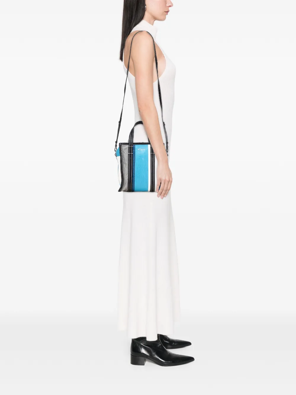 Pre-owned Balenciaga 2017 Xs Lambskin Bazar Shopper Satchel In Blue