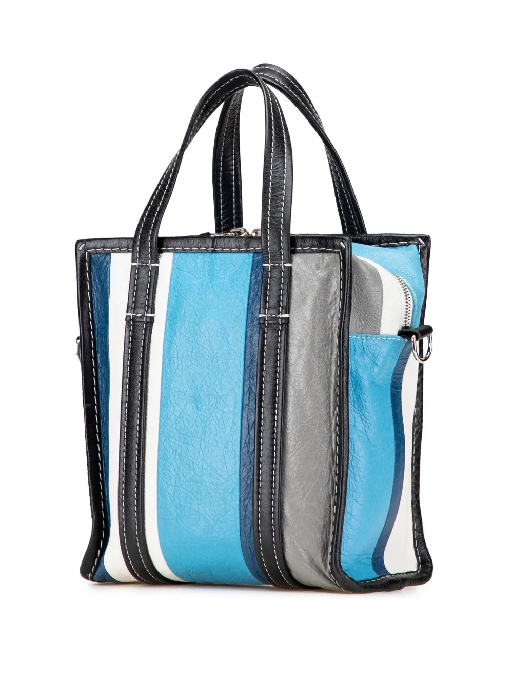 Pre-owned Balenciaga 2017 Xs Lambskin Bazar Shopper Satchel In Blue