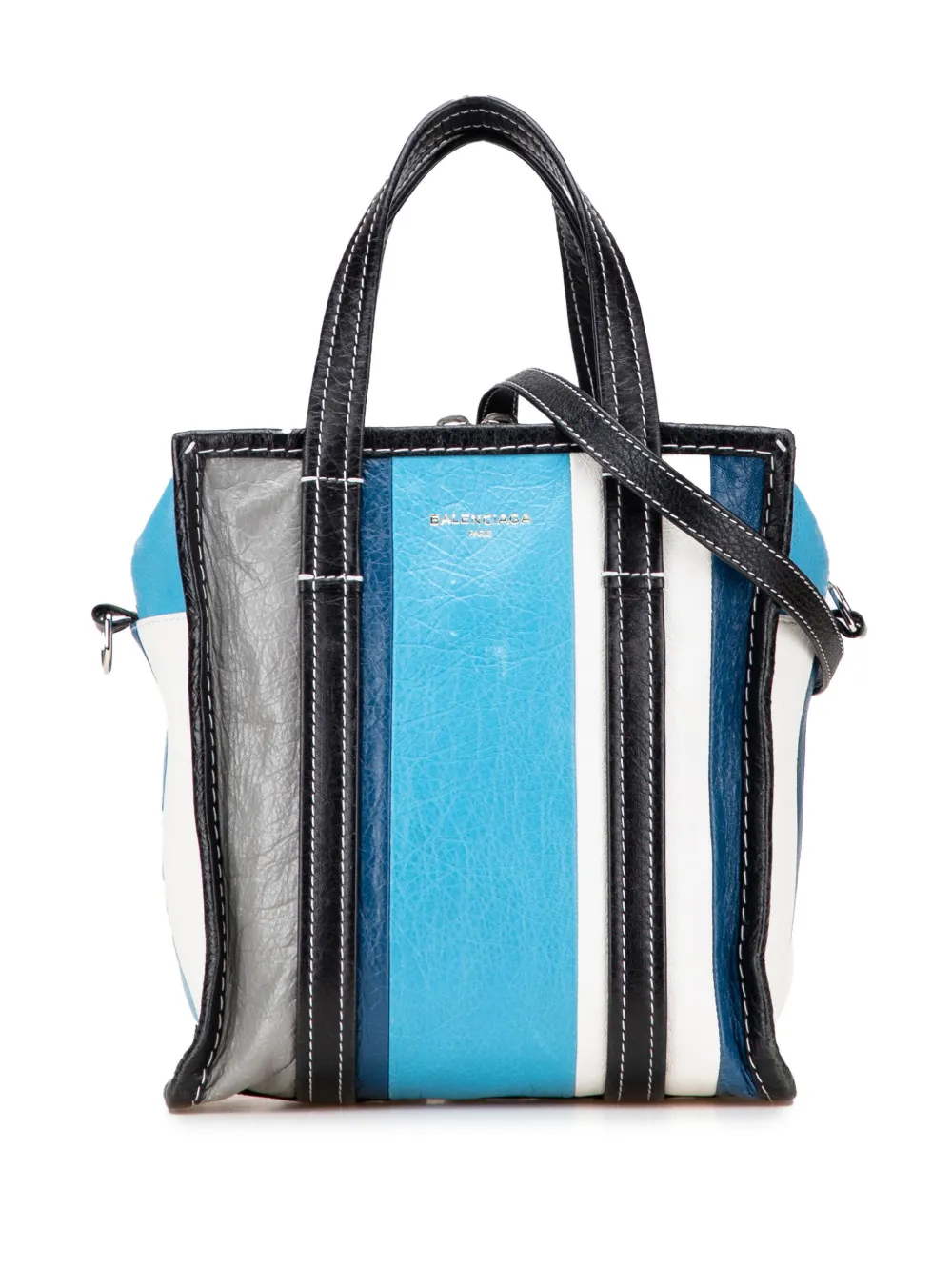 Pre-owned Balenciaga 2017 Xs Lambskin Bazar Shopper Satchel In Blue