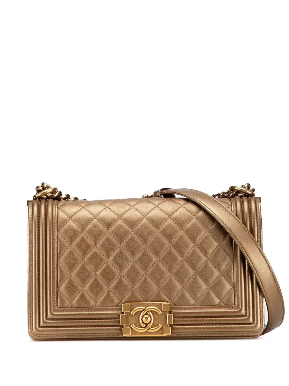 CHANEL Pre-Owned 2012 Old Medium Quilted Metallic Lambskin Boy Flap shoulder bag | Brown | Image 1