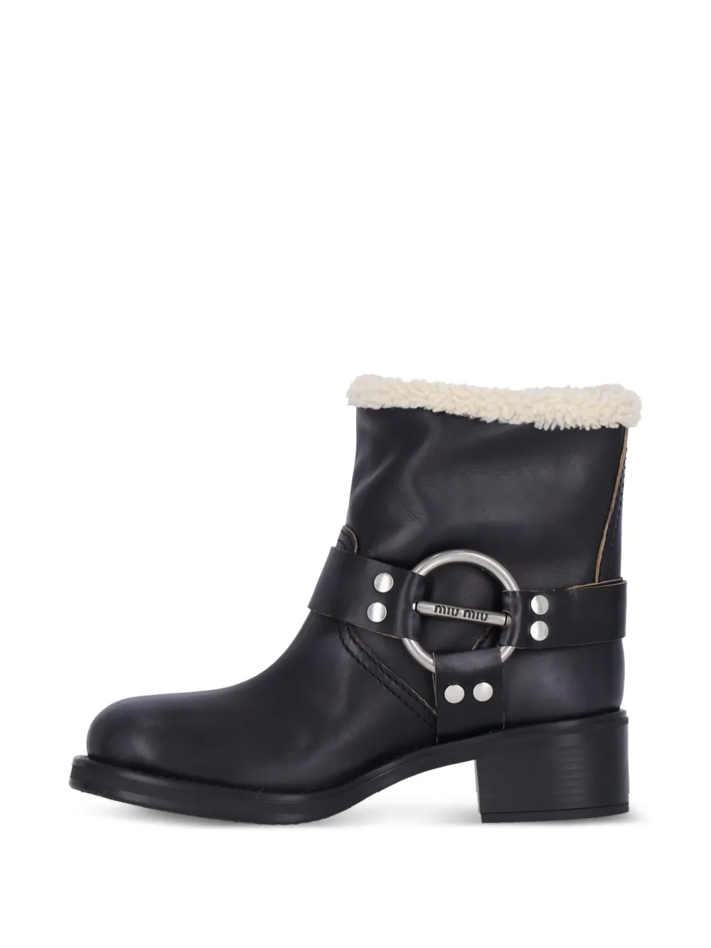 Miu 50mm shearling biker boots Black