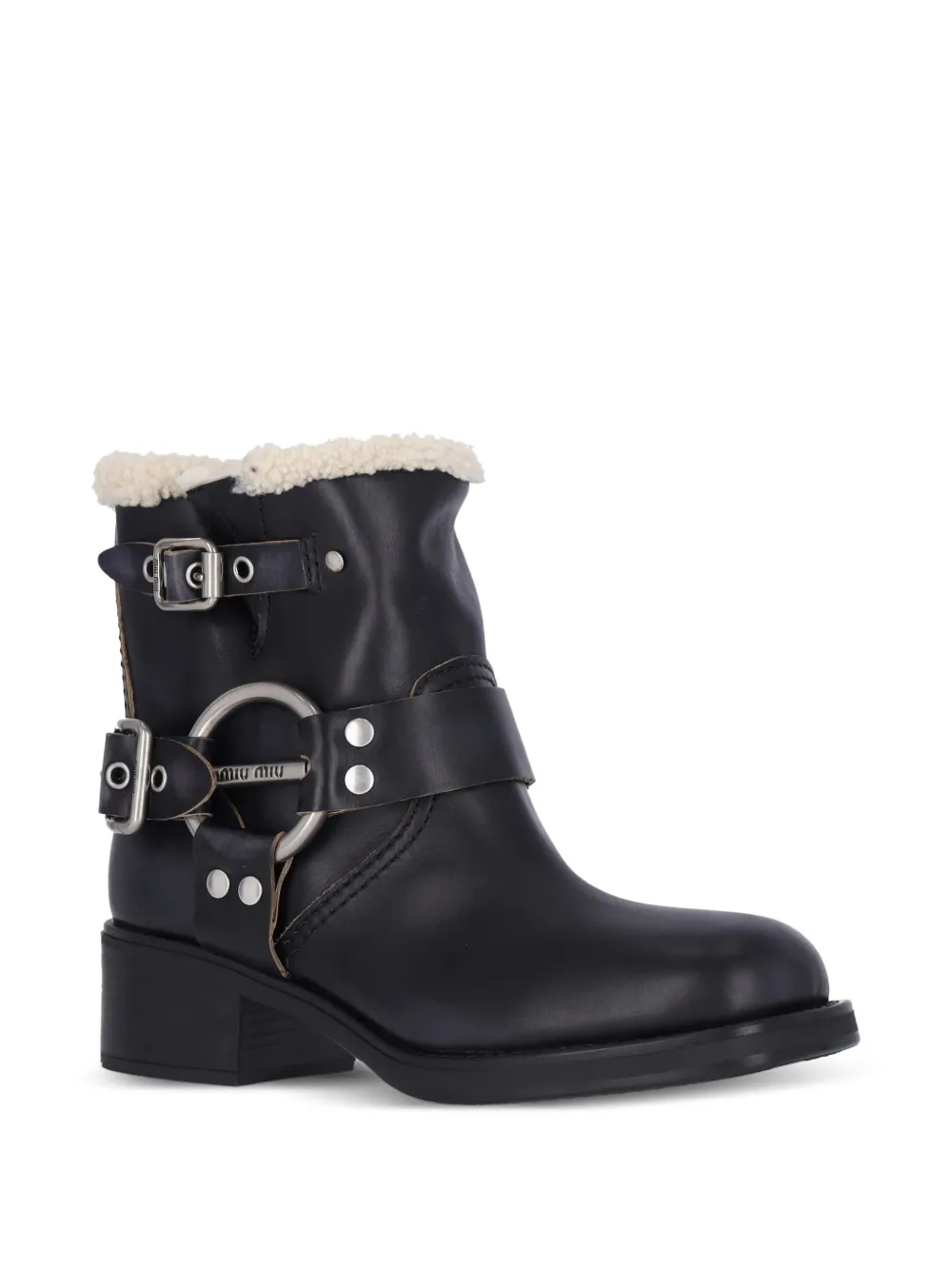 Miu 50mm shearling biker boots Black