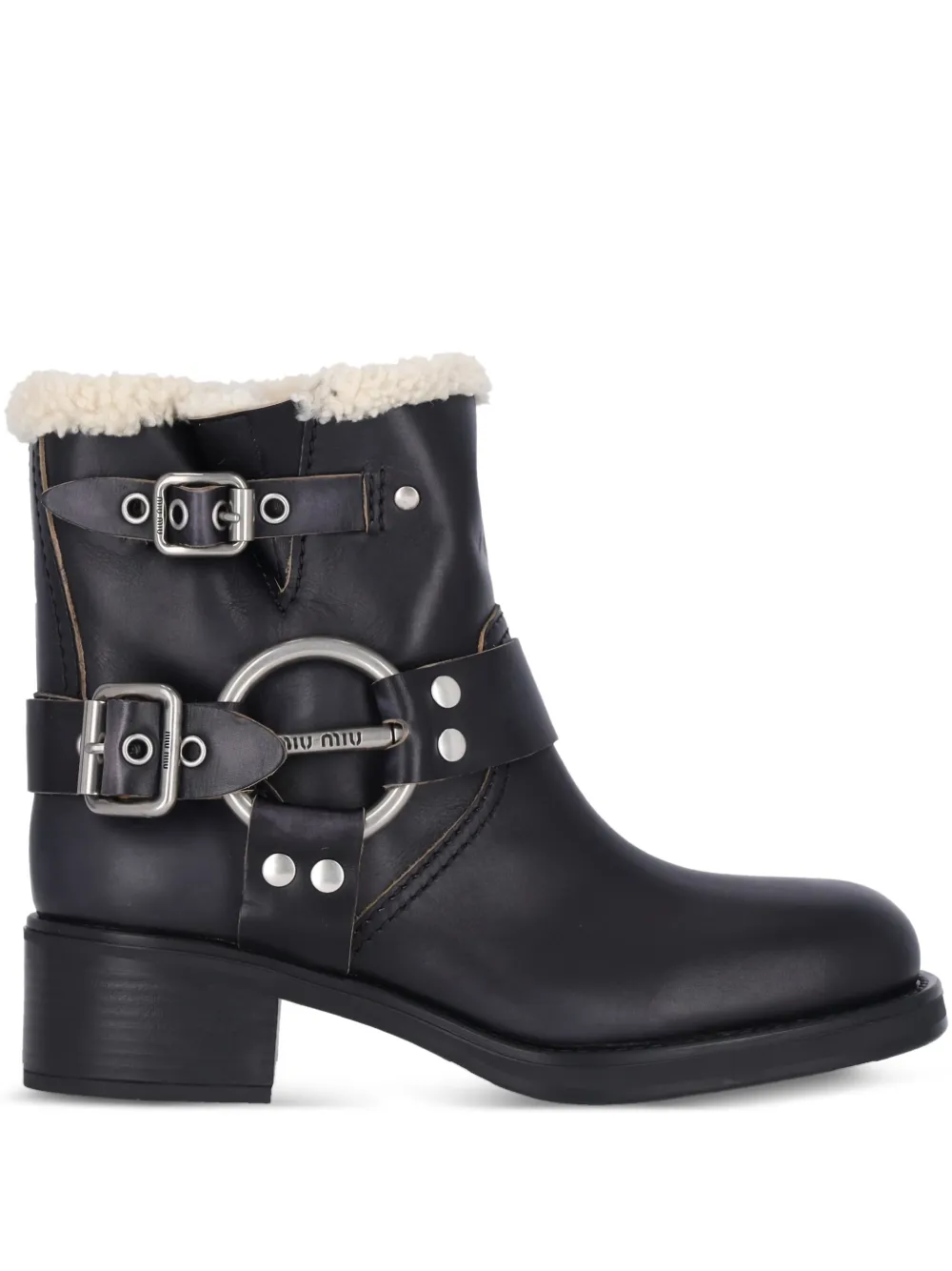 Miu 50mm shearling biker boots Black