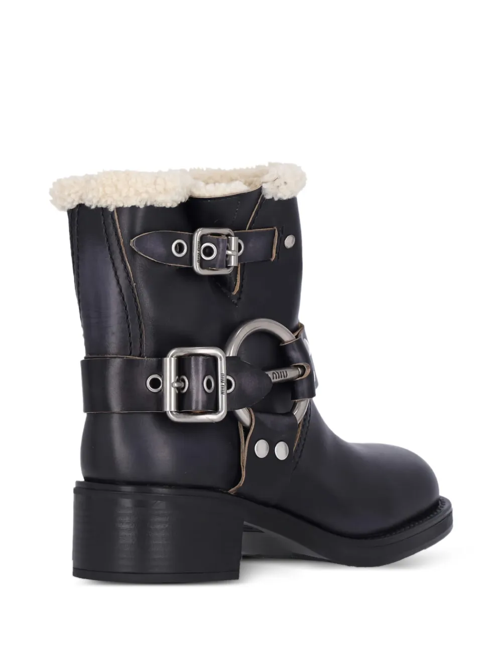 Miu 50mm shearling biker boots Black