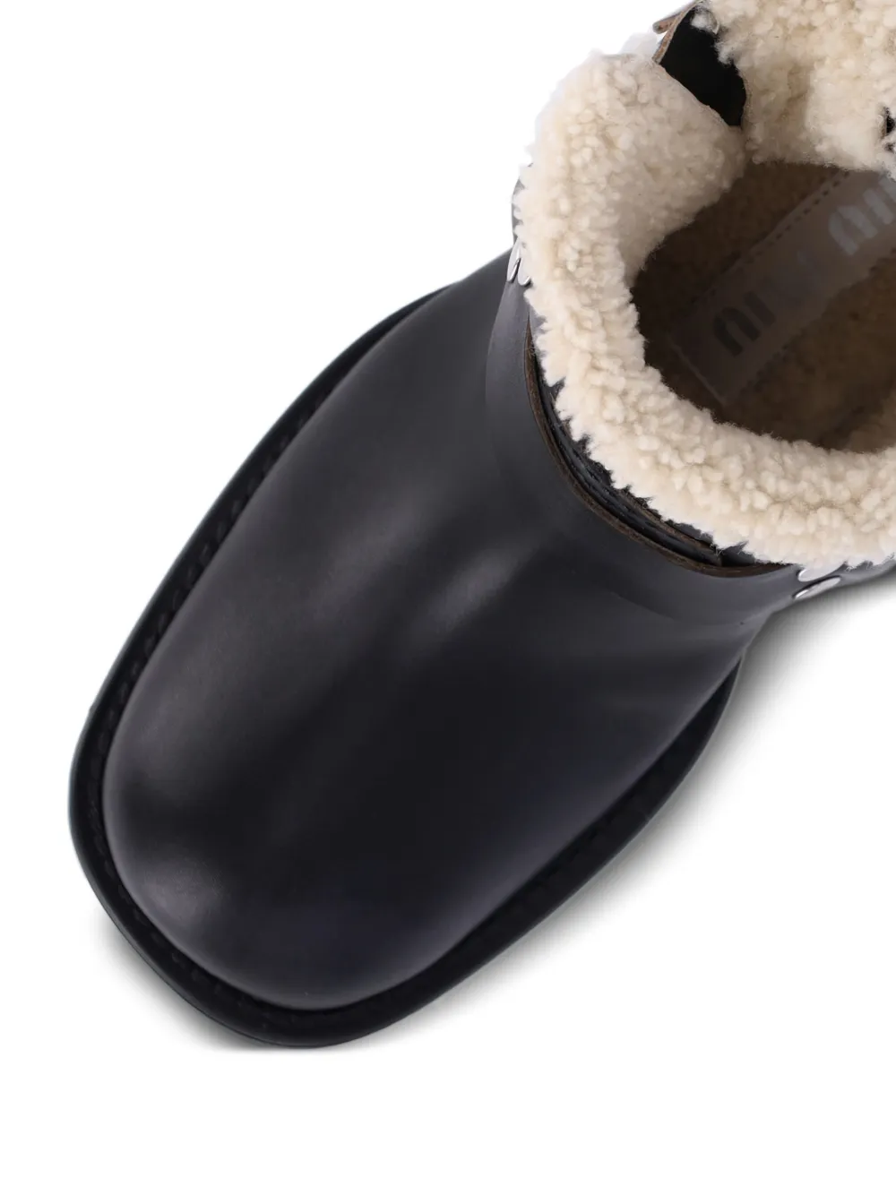 Miu 50mm shearling biker boots Black