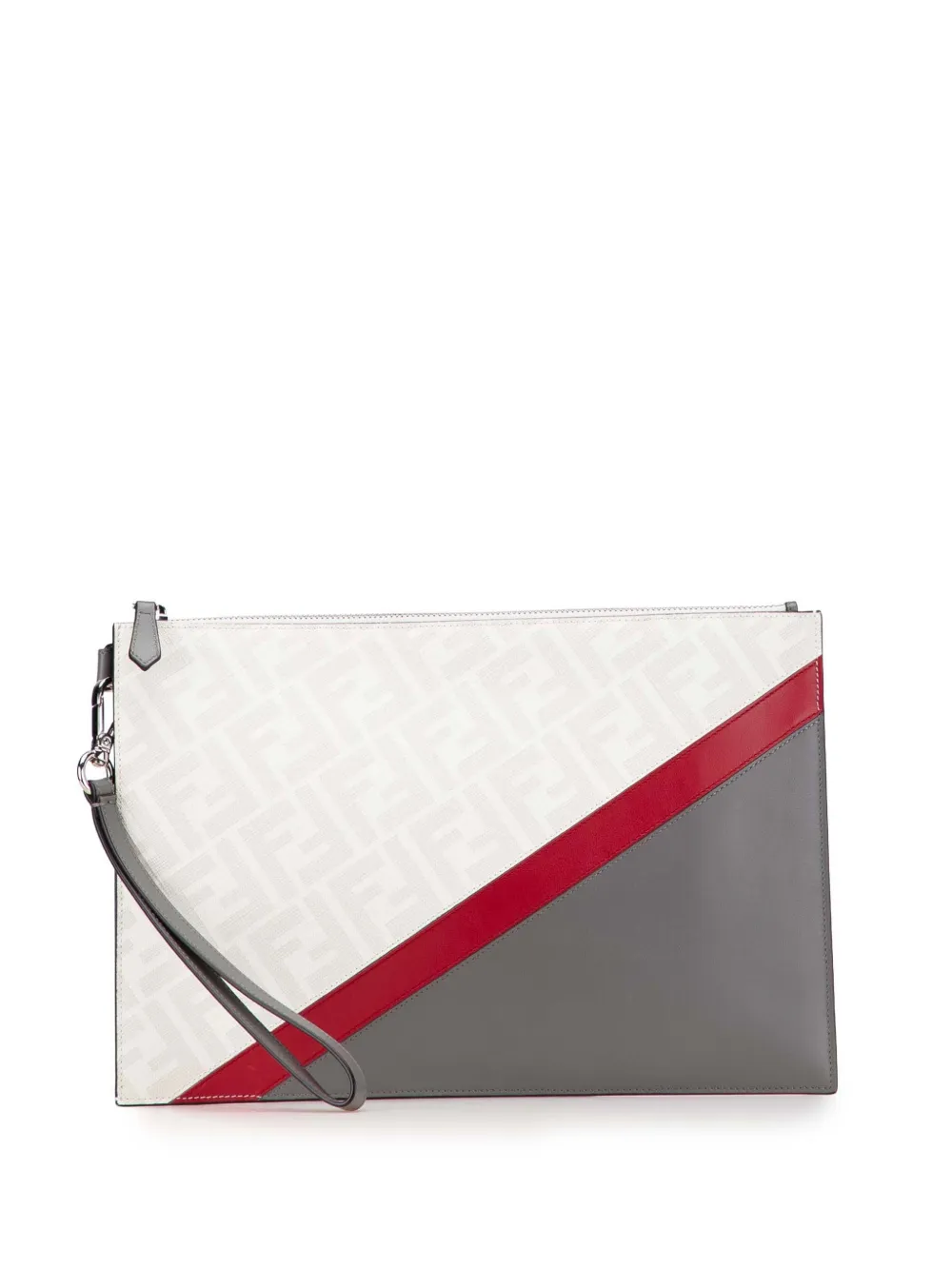 Fendi Pre-Owned 2010-2025 Zucca Coated Canvas FF 1974 Diagonal Vitello Liberty clutch bag | White | Image 1