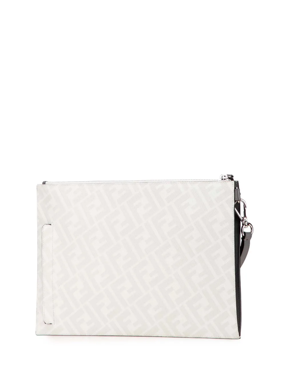 Pre-owned Fendi 2010-2025 Zucca Coated Canvas Ff 1974 Diagonal Vitello Liberty Clutch Bag In White