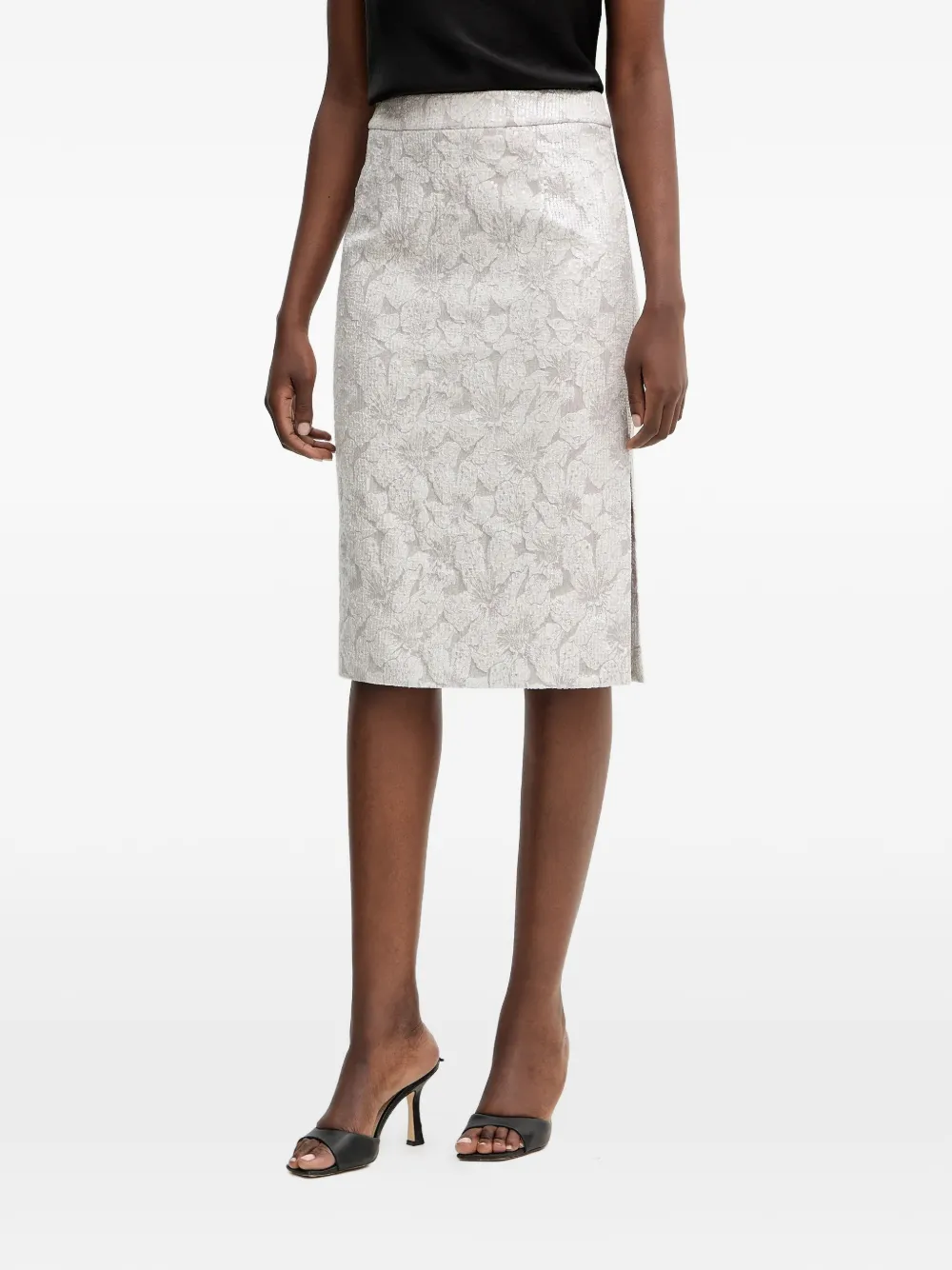 LUISA SPAGNOLI floral-pattern slit midi skirt - Grigio