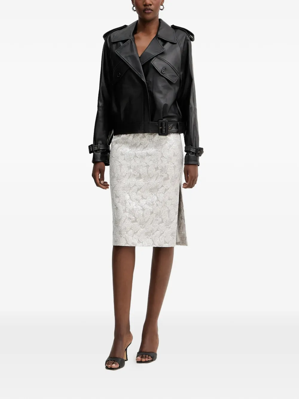  Luisa Spagnoli Floral-pattern Slit Midi Skirt - Grey 