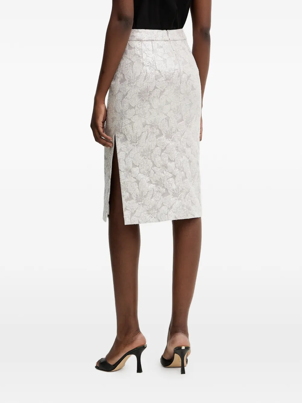 Luisa Spagnoli Floral-pattern Slit Midi Skirt - Grey 